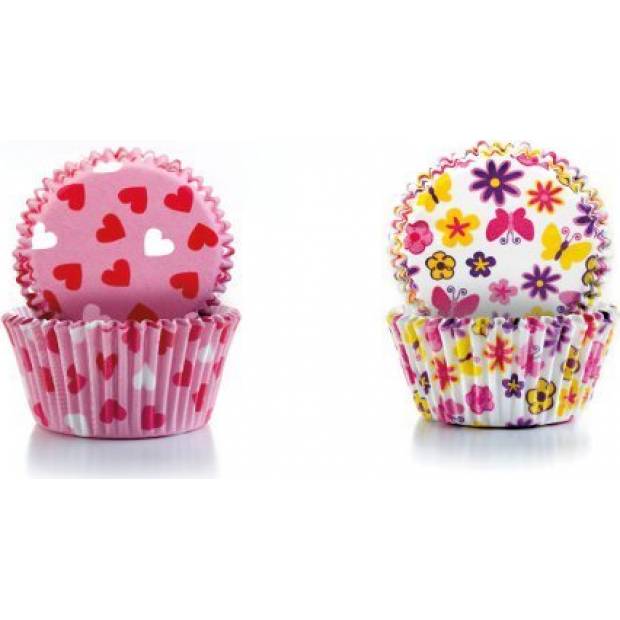 Papier-Cupcakes - Herzen und Blumen 2 x 50 Stück