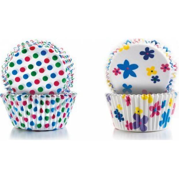 Papier-Cupcakes - Tupfen und Blumen 2 x 50 Stück