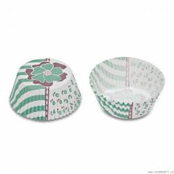 Papier-Cupcake - türkisfarbene Blumen und Streifen