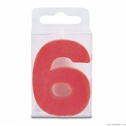 Kerze in Form der Ziffer 6 - mini, rot