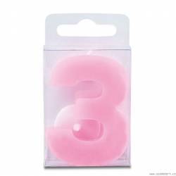 Kerze in Form der Zahl 3 - mini, rosa