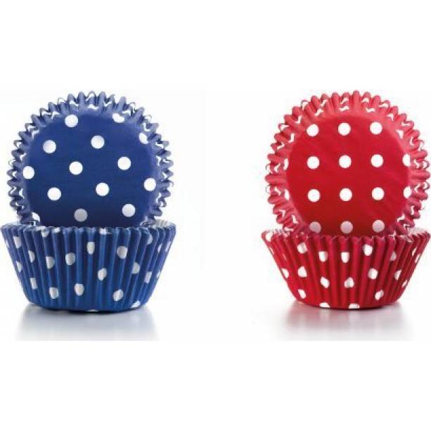 Papier-Cupcakes gepunktet lila, rot 7,5 x 4cm