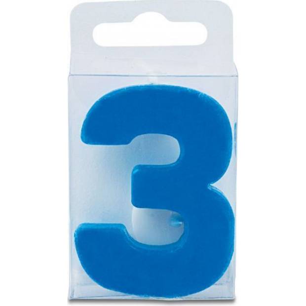 Kerze in Form der Zahl 3 - mini, blau