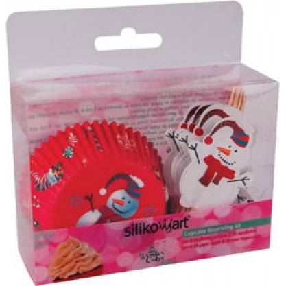 Papier Cupcakes und Nadelkissen - Schneemänner - Satz von 48