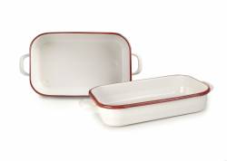 Emaille-Backform rot und weiß ohne Deckel 32cm
