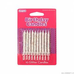 Culpitt weiße Kerzen mit Glitzer 10 Stück 5cm