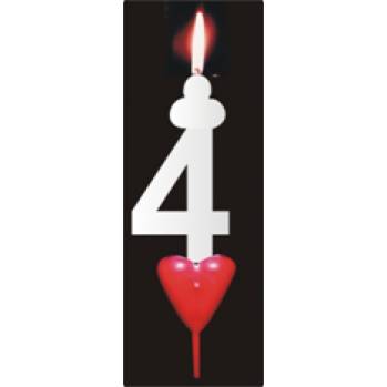 Tortenkerze mit Herz Ziffer 4