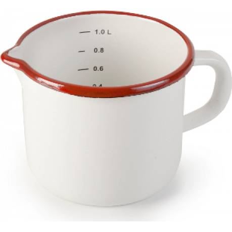 Emaille-Messbecher weiß und rot 1l