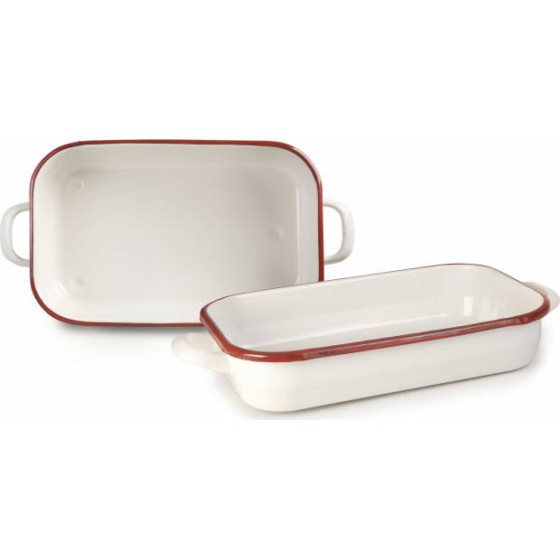 Emaille-Backform rot und weiß ohne Deckel 32cm