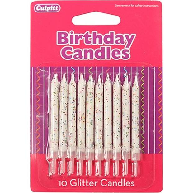 Culpitt weiße Kerzen mit Glitzer 10 Stück 5cm