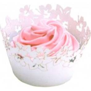 Dekorative Kragen für Cupcakes Silber Blumen 12pcs