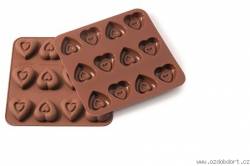 Silikonform für Schokolade - Herzen mit geprägten Herzen