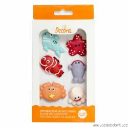 6 Stück Zucker-Dekorationen Meeresbewohner