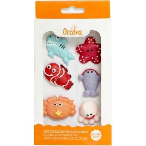 6 Stück Zucker-Dekorationen Meeresbewohner