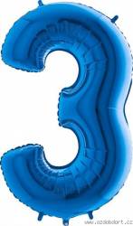 Aufblasbarer Ballon Nr. 3 blau 102 cm extra groß