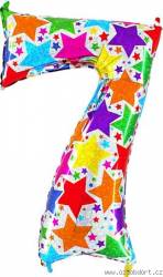 Aufblasbarer Ballon Nummer 7 bunte Sterne 102 cm extra groß