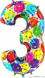Aufblasbarer Ballon Nummer 3 bunte Ballons 102 cm extra groß