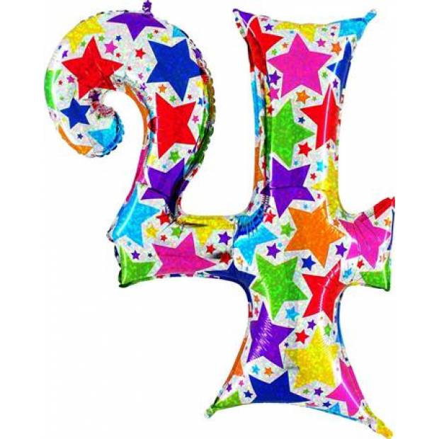 Aufblasbarer Ballon Nummer 4 bunte Sterne 102 cm extra groß