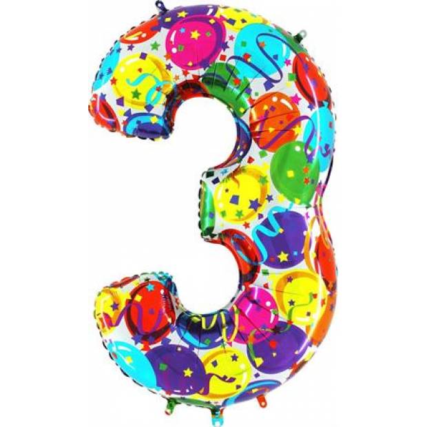 Aufblasbarer Ballon Nummer 3 bunte Ballons 102 cm extra groß