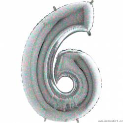 Aufblasbarer Ballon Nr. 6 holografisch 102 cm extra groß