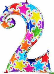 Aufblasbarer Ballon Nummer 2 bunte Sterne 102 cm extra groß