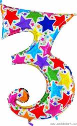 Aufblasbarer Ballon Nummer 3 bunte Sterne 102 cm extra groß