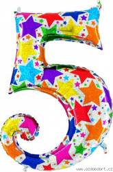 Aufblasbarer Ballon Nummer 5 bunte Sterne 102 cm extra groß