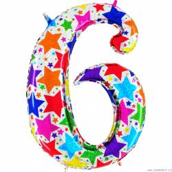 Aufblasbarer Ballon Nummer 6 bunte Sterne 102 cm extra groß