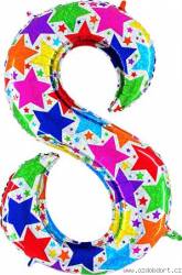 Aufblasbarer Ballon Nummer 8 bunte Sterne 102 cm extra groß