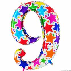 Aufblasbarer Ballon Nummer 9 bunte Sternchen 102 cm Extra groß