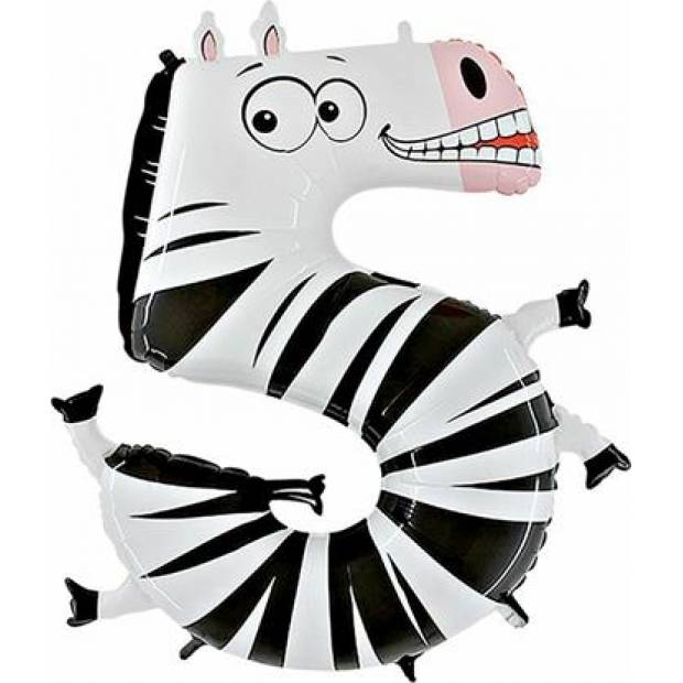 Luftballon Zebra Nummer 5 für Kinder 102 cm