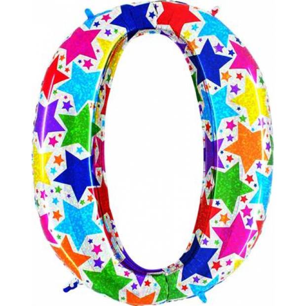 Aufblasbarer Ballon Nummer 0 bunte Sterne 102 cm extra groß