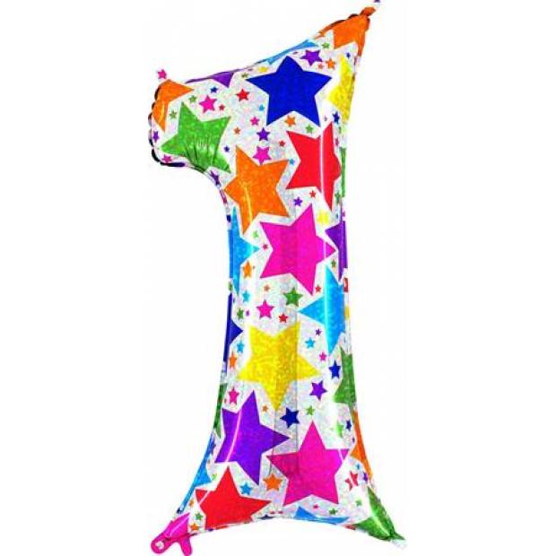 Aufblasbarer Ballon Nummer 1 bunte Sternchen 102 cm Extra groß