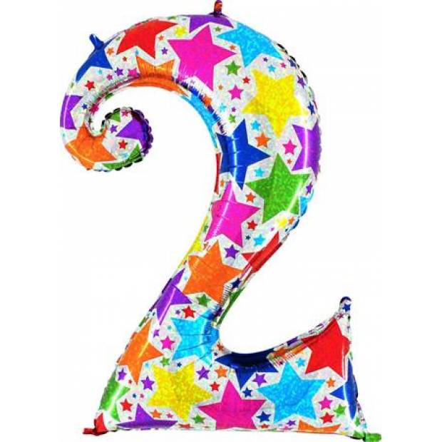 Aufblasbarer Ballon Nummer 2 bunte Sterne 102 cm extra groß