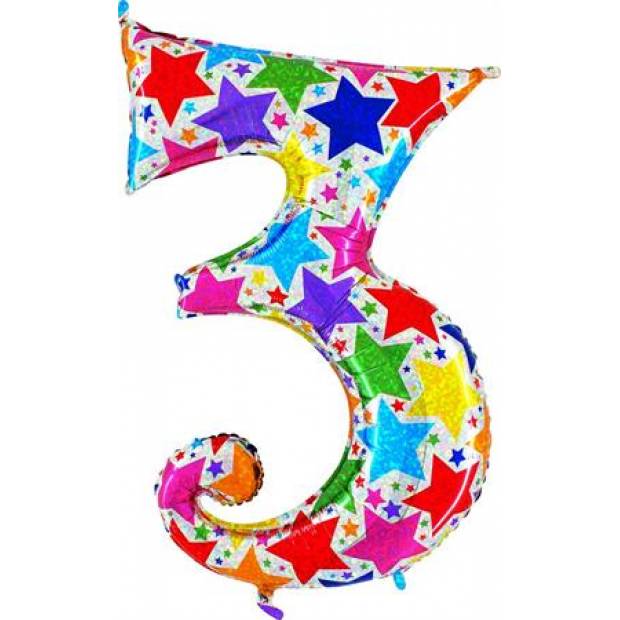Aufblasbarer Ballon Nummer 3 bunte Sterne 102 cm extra groß