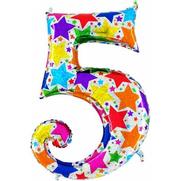 Aufblasbarer Ballon Nummer 5 bunte Sterne 102 cm extra groß