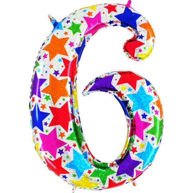 Aufblasbarer Ballon Nummer 6 bunte Sterne 102 cm extra groß