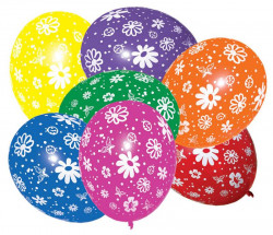 7 Stück Ballons in allen Farben mit Blütenmotiv
