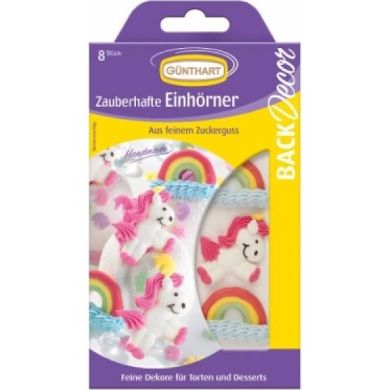 Zucker-Verzierung Einhorn und Regenbogen 8 Stück