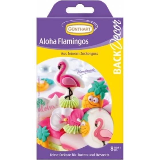 Zuckerdekoration für Kuchen Aloha Flamingo 8 Stücke in einer Packung