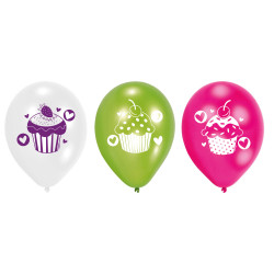 Bunte Cupcake-Ballons 22 cm, 6 Stück