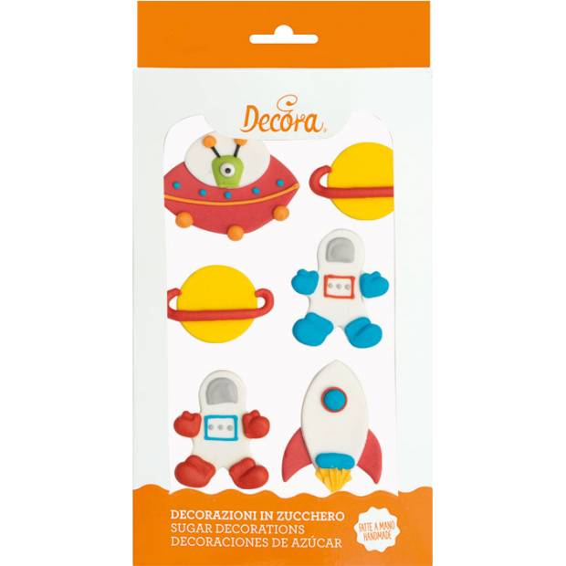 Zuckerguss-Dekoration für Kuchen Weltraum UFO 6 Stücke