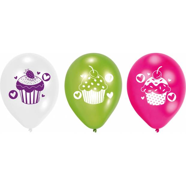 Bunte Cupcake-Ballons 22 cm, 6 Stück