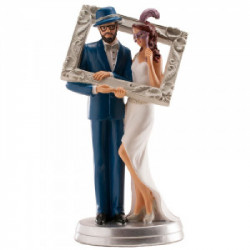 Hochzeitstorten-Figur 18cm im Bilderrahmen