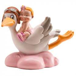 Tortenfigur kleines Mädchen und fliegender Storch auf einer Wolke 10cm