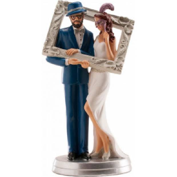 Hochzeitstorten-Figur 18cm im Bilderrahmen