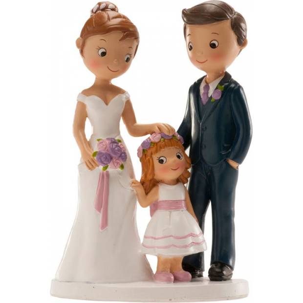 Hochzeitstortenfiguren 16cm Paar mit kleinem Mädchen
