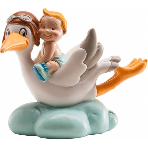 Tortenfigur kleiner Junge fliegender Storch auf einer Wolke