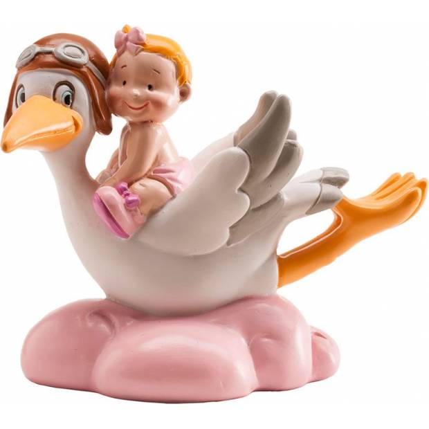 Tortenfigur kleines Mädchen und fliegender Storch auf einer Wolke 10cm