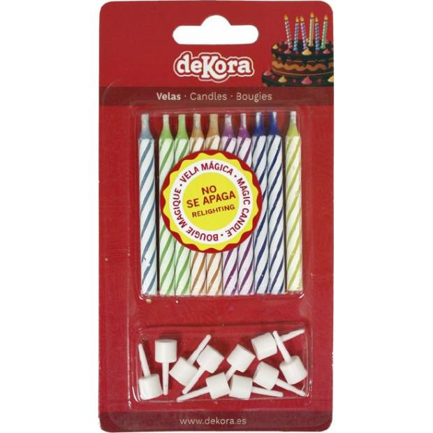 Tortenkerzen farbig mit Streichholz 10pcs UNFORGETTABLE relight